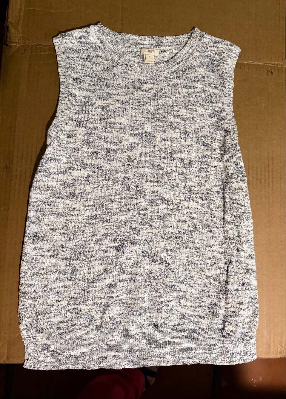 J.Crew Sleeveless Knit Sweater Top Blue White Marled Size M